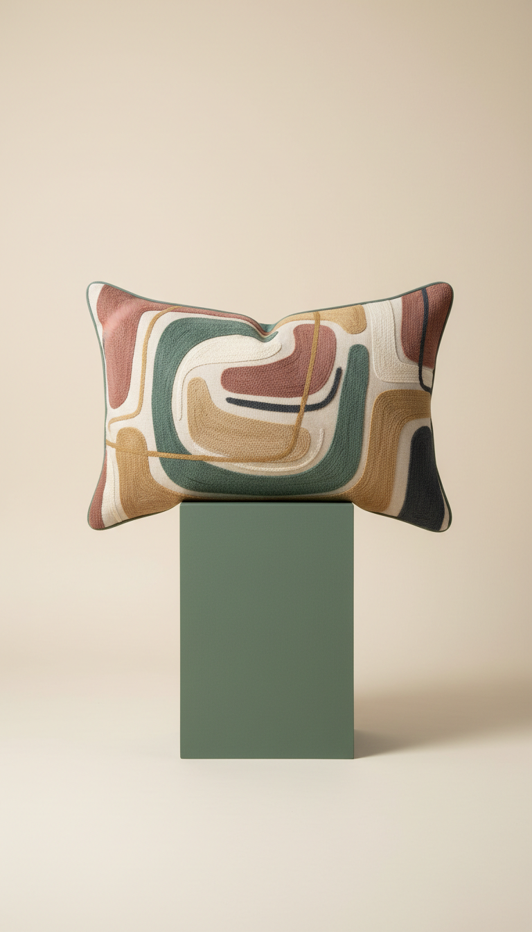 Coussin accent textile broderie abstraite